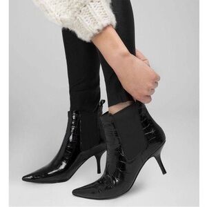 Anine Bing Patent Leather Embossed Faux Croc Stevie Boots Black Size 7